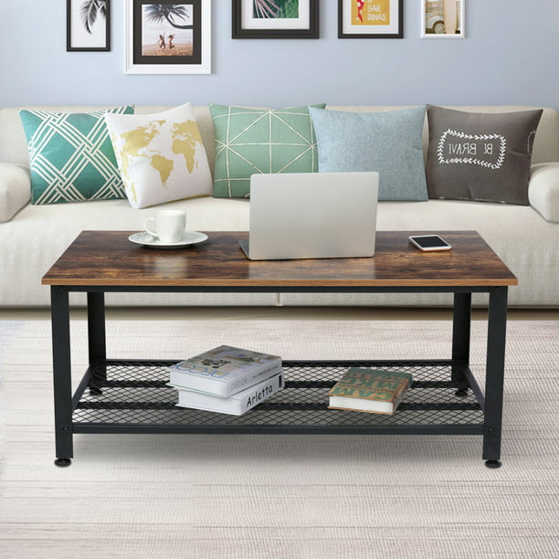 Industrial Coffee Table With Storage, Living Room Coffee Table And End Tables