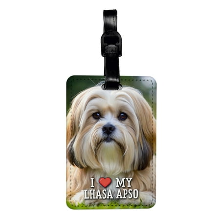 I Love My Lhasa Apso Dog Heart Faux Leather Travel Luggage Tag
