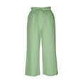 thumbnail image 3 of Brondbend Tall Straight Leg Pants Women Casual Long Pants for Women Soild Color Elastic High Waist Cotton Linen Trousers with Pocket Loose Fit Fall Vacation Work Versatile，Green, 3 of 6