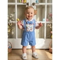thumbnail image 6 of Cenuakty Toddler Boy 0-18M Easter Outfit Egg/Bunny Print Short Sleeves Romper with Bow Tie and Overalls Shorts Set for Formal Wear, 6 of 9