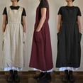 thumbnail image 5 of Women Dress Casual Loose Solid Pinafore Long Straps Apron Cotton Linen Overall Dresses with Pockets, 5 of 5