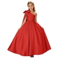 thumbnail image 2 of ITSAME Girls Formal Maxi Dress Bow One Shoulder Waist-Cinching Princess Pageant Wedding Party Ball Gown Red Size 10, 2 of 6