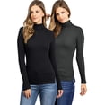 thumbnail image 1 of Ambiance Women's Juniors Turtleneck Long Sleeve Ribbed Basic Top - 2 PK (Large, Black+Heather Gray), 1 of 3