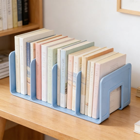 Desktop Book Stand with 4 Compartments, Sturdy Resin Book Organizer for Desk, Space Saving Student Book Shelf for Classroom and Dwelling Office Use