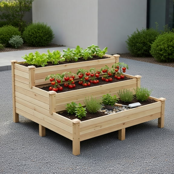 Topcobe 3-Tier Raised Garden Bed Wood Planter Kit for Flower Vegetable Herb, Vertical Garden Planter, Tiered Planters for Outdoor Plants