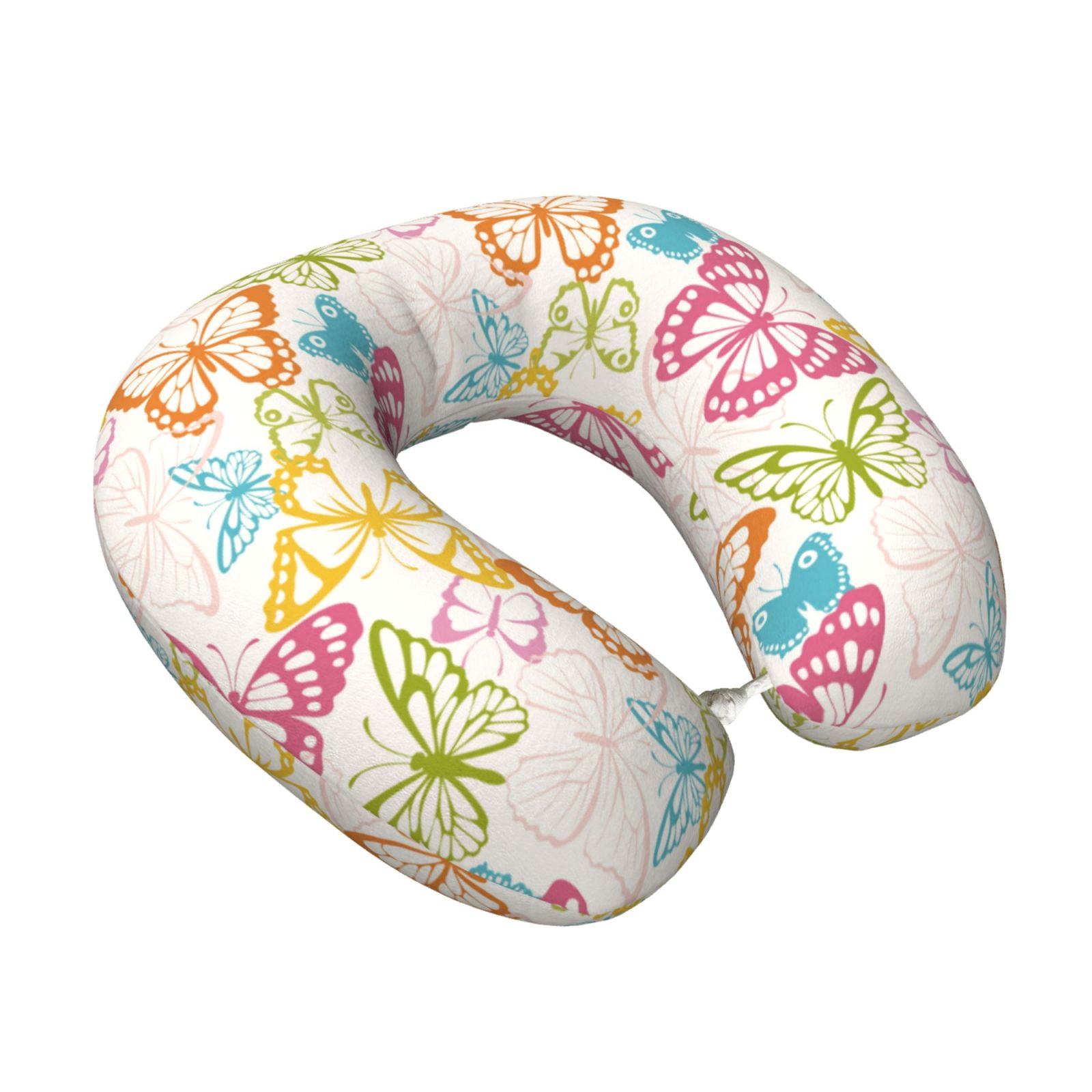 Xecao Retro Colorful Butterfly Print Memory Foam Cervical Neck Pillow Versatile U-Shaped Pillows for Home,Office,Camping,Travelling,Soft Washable Cover