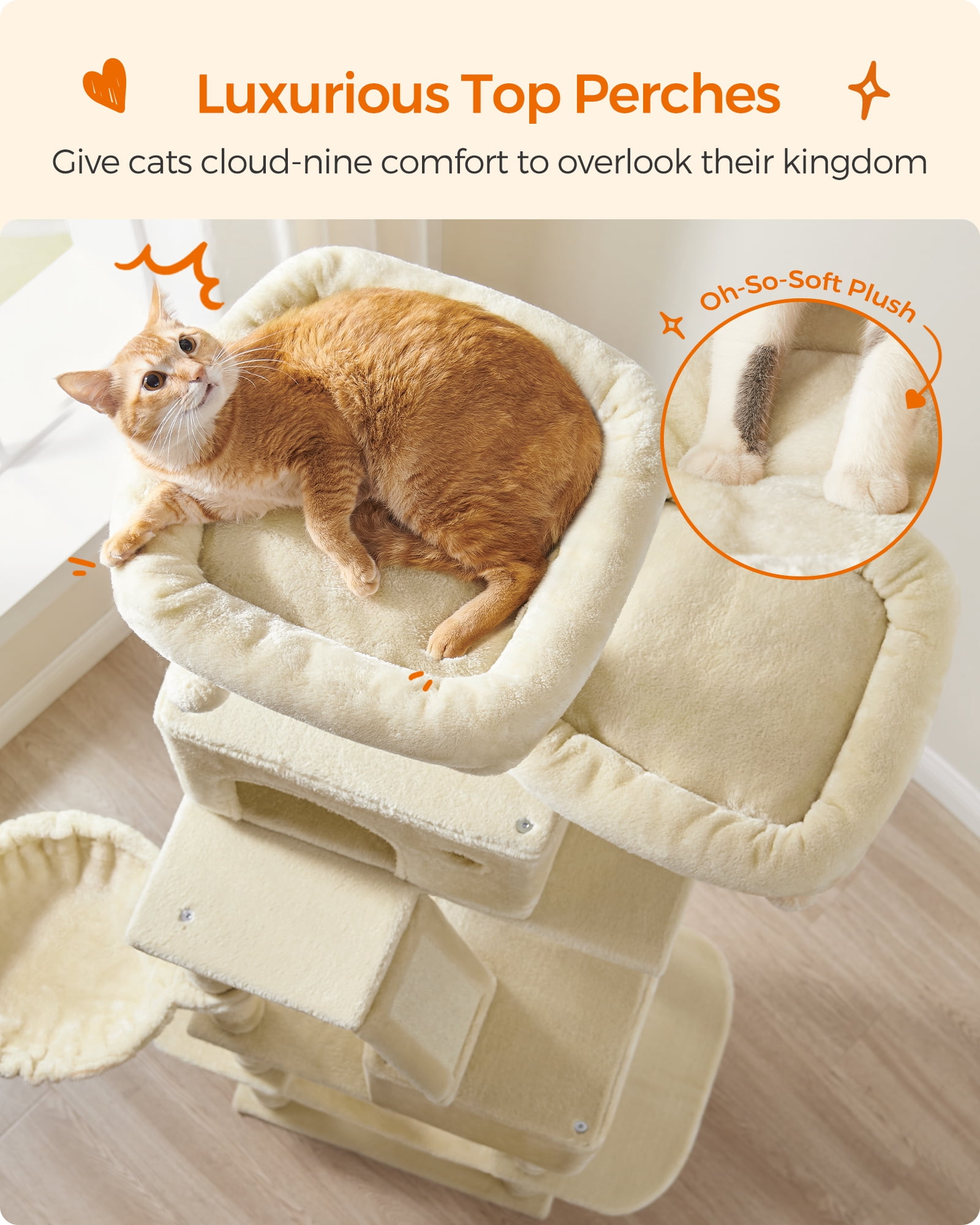 81.1"H Cat Tree Cat Tower for Indoor Cats, Plush Multi-Level Cat Condo with Scratching Posts, Perches, Caves, Hammock, Beige