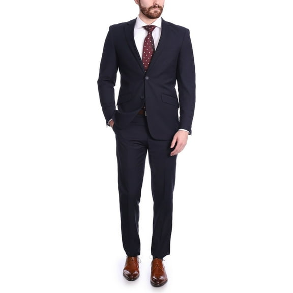 Men's Raphael Slim Fit Solid Navy Blue Wool-touch Two Button 2 Piece Suit