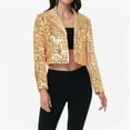 thumbnail image 2 of Women's Sequin Cropped Blazer Long Sleeve Sparkly Open Front Jacket - Medium, Gold, 2 of 7