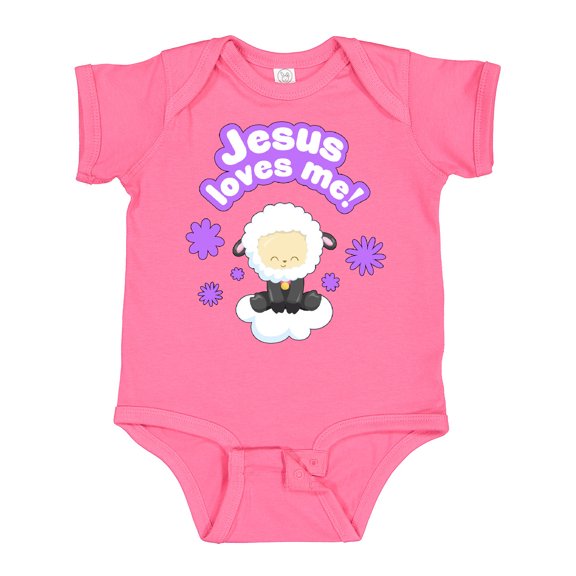 Inktastic Jesus Loves Me Cute Lamb and Flowers Boys or Girls Baby Bodysuit