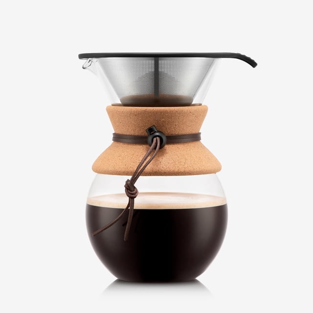 Bodum - Cafetera de 34 onzas, vidrio de borosilicato de alto calor con filtro de acero inoxidable reutilizable y agarre de corcho, fabricado en Portugal