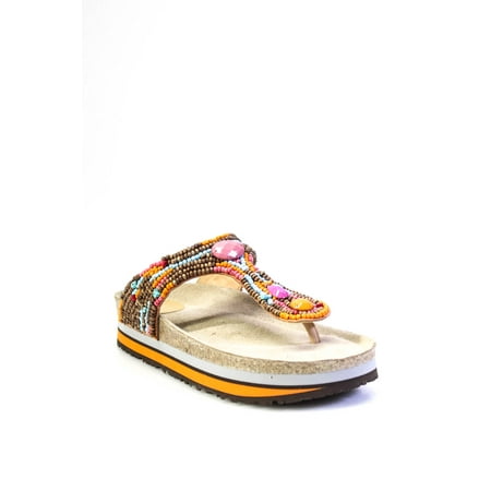 

Maliparmi Womens Glamour Infra Beads Platform T Strap Sandals Multicolored 40