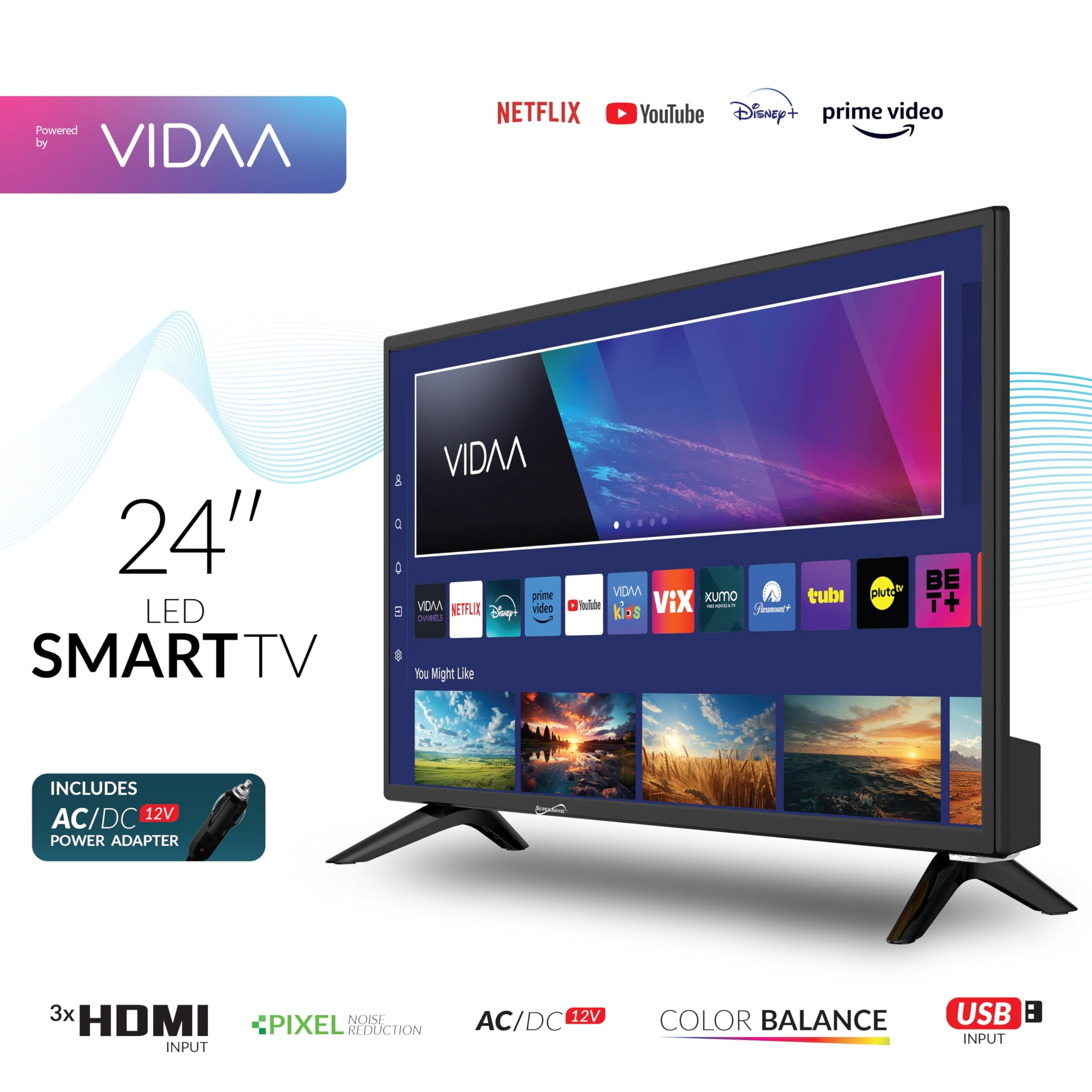 Supersonic Sc-2420vtv 24-in.-class 1080p Portable Led Smart Hdtv, Ac/dc Compatible, Sc-2420vtv