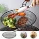 thumbnail image 1 of Cesta plegable de acero inoxidable para parrilla | Rejilla y bandeja para barbacoa con mango de madera | Bandeja redonda para asar verduras, carne y mariscos, 1 of 7