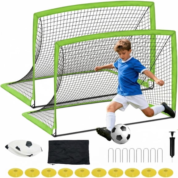 6x4 FT Soccer Goal Set of 2 Portable Pop Up Kids Soccer Goals with Ball, Cones & Carry Bag for Backyard Park Field Practice