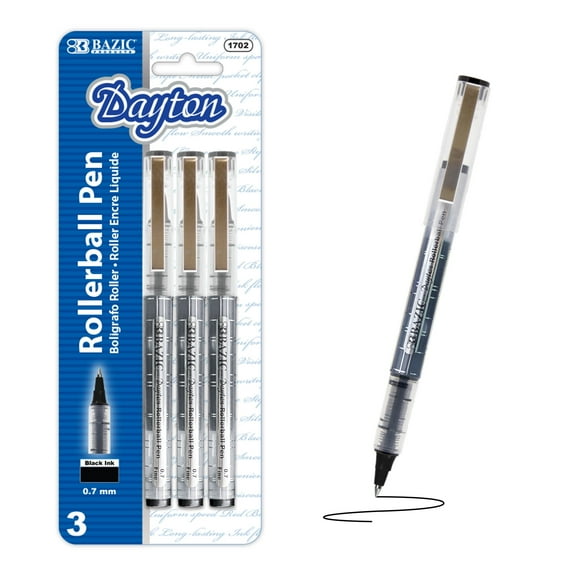 BAZIC Dayton Black Rollerball Pen 0.7mm w/ Regulator, (3/Pack), 1-Pack