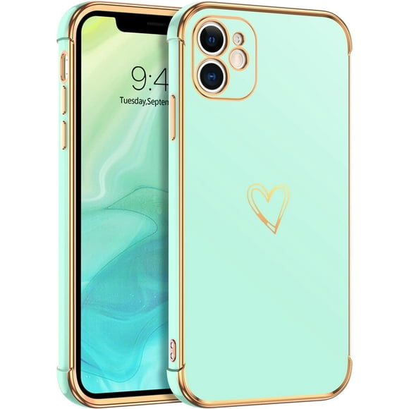 AmPm Case for iPhone 11, iPhone 11 Cases Cute Heart Pattern Soft TPU Plating Cover for Women Girls with Camera Protection & 4 Corners Shockproof Protection Phone Cases for iPhone 11 6.1" Black