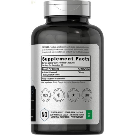 Charcoal Pills 780Mg | 180 Capsules | Activated Charcoal from Coconut Shells | Non-Gmo and Gluten Free