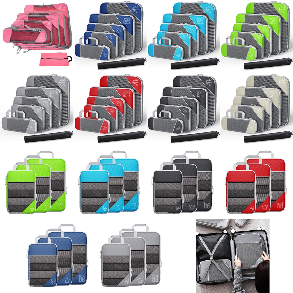 Compressed Packing Cubes Travel Storage Bag Set Mesh Visual Luggage Organizer Portable Lightweight Suitcase Pouch