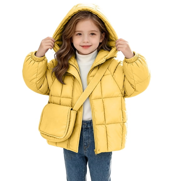 Lmnyox Puffer Jackets for Girls Solid Color Long Sleeve Windproof Hooded Coats Winter Warm Outwears with Pockets