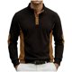 thumbnail image 1 of Tops de Verano de Manga Larga para Hombres Cuello de Pie Color Bloque Botón Abajo Camisa, Tops de Manga Larga Patchwork Blusa Casual con Ajuste Relajado, Chaqueta de Moda Ligera, 1 of 8