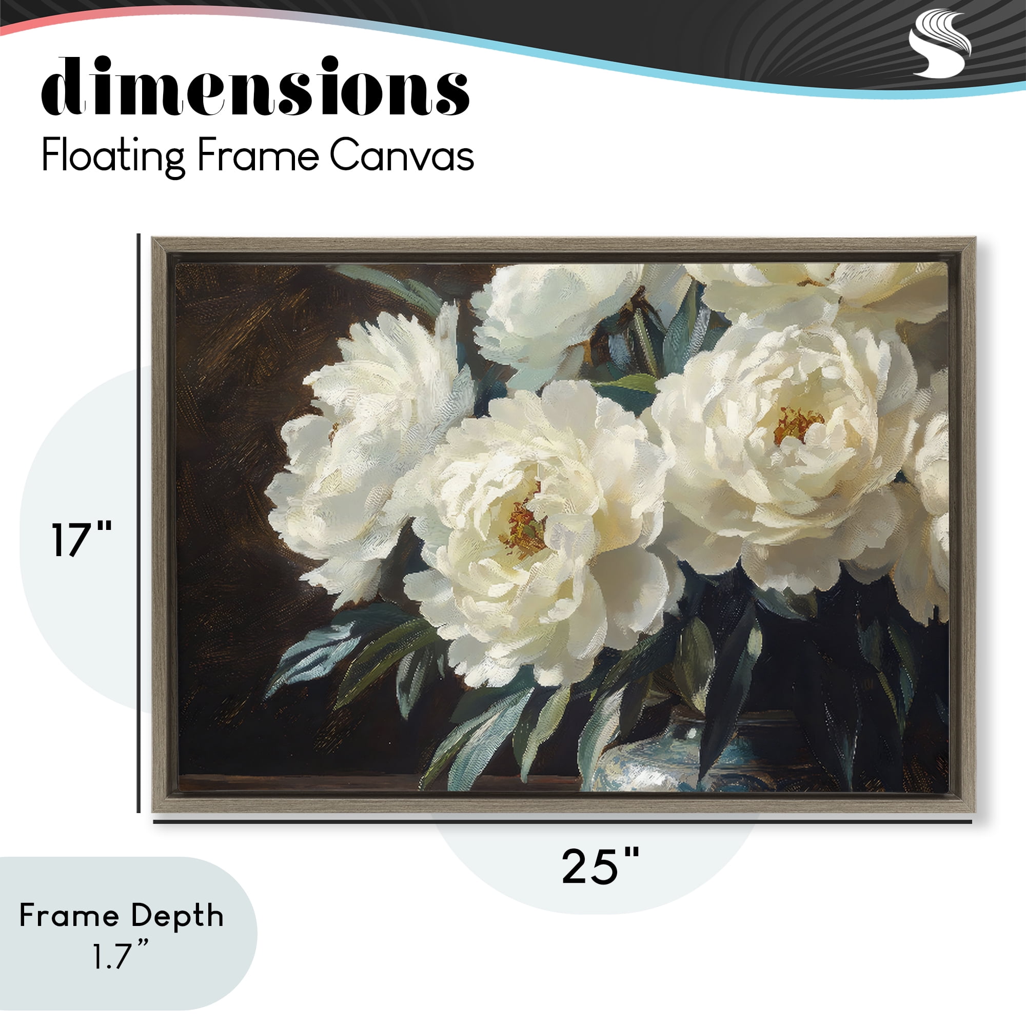 Stupell Industries Large Moody White Floral Brown Framed Floater Canvas Wall Art, design by Petal Prints Design