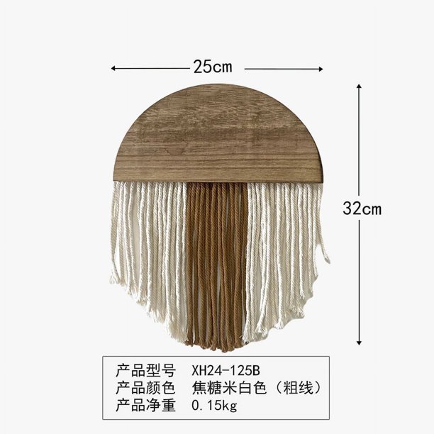 Nvzi Tapiz de pared de macramé, decoración bohemia, adorno de madera bohemio con borla larga, arte de pared para dormitorio, guardería, sala de estar, regalo, B