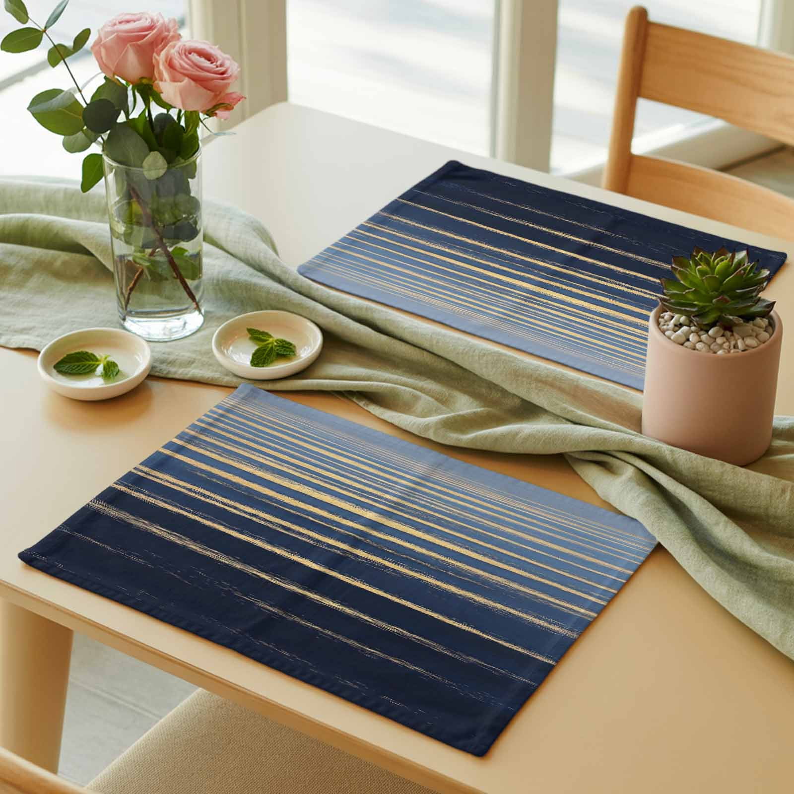 Abstract Golden Placemats Set of 4 Water Wave Blue Ocean Sunrise Horizon Place Mats Washable Table Mats for Party Kitchen Dining Decoration, 13 X 19 Inch