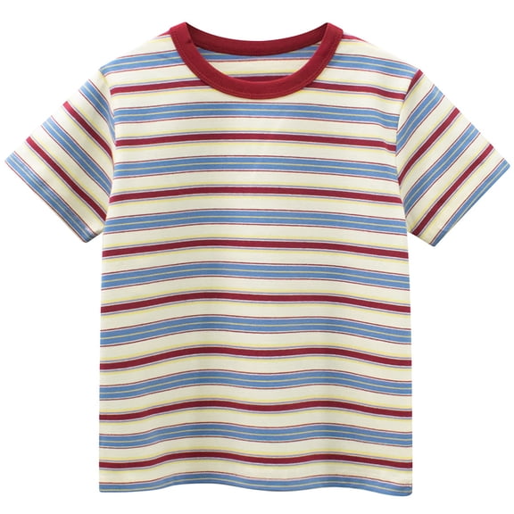 Glisme Kids Boys Tops Striped Print Short Sleeve Crew Neck Shirt Summer Comfortable Toddler Boys T-Shirt Size 3-4 Years Red