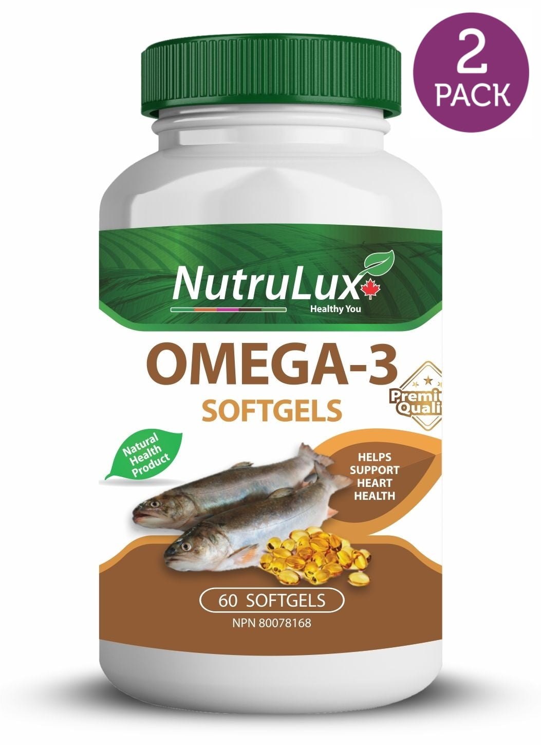 NutruLux Omega-3 1000mg Fish Oil Halal Gelatin Free Softgels(Pack of 2)