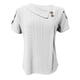 thumbnail image 4 of Camiseta de mujer de color liso con cuello en V, botones y mangas con flores, manga corta, 4 of 5