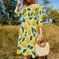 thumbnail image 4 of Lemon Floral Pattern Women's Fall Dresses Casual Loose Flowy Swing Shift Dress, 4 of 9