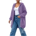 thumbnail image 5 of Thousandth Women's Loose Fit Zip Up Hooded Coat Casual Mid Length Oversized Long Sleeve Sweatshirt Fall Winter Warm Jacket, 5 of 8