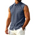 thumbnail image 2 of DwelliawoMen's Sleeveless Tee Shirts Comfy Button Up Summer Vest with Chest Pocket Collared Office Casual Vacation TopsNavyM, 2 of 5