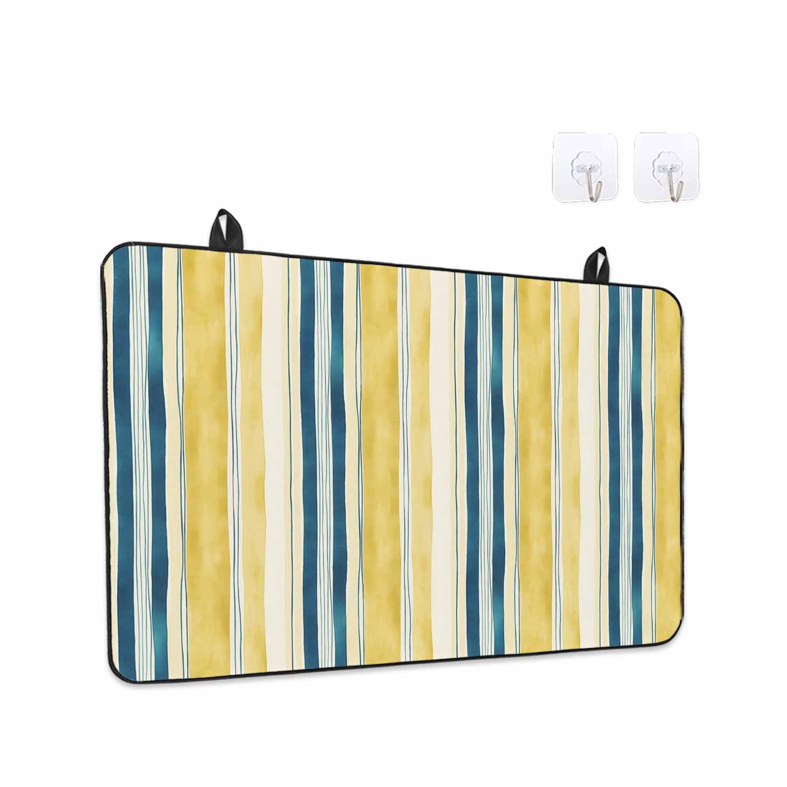 Blue Yellow Striped Stove Top Cover for Electric Stove, Heat-proof & Non Slip Glass Top Stove Cover Protector, Watercolor Modern Stripes Art Kitchen Flat Cooktop Rubber Mat 24x21 Inches