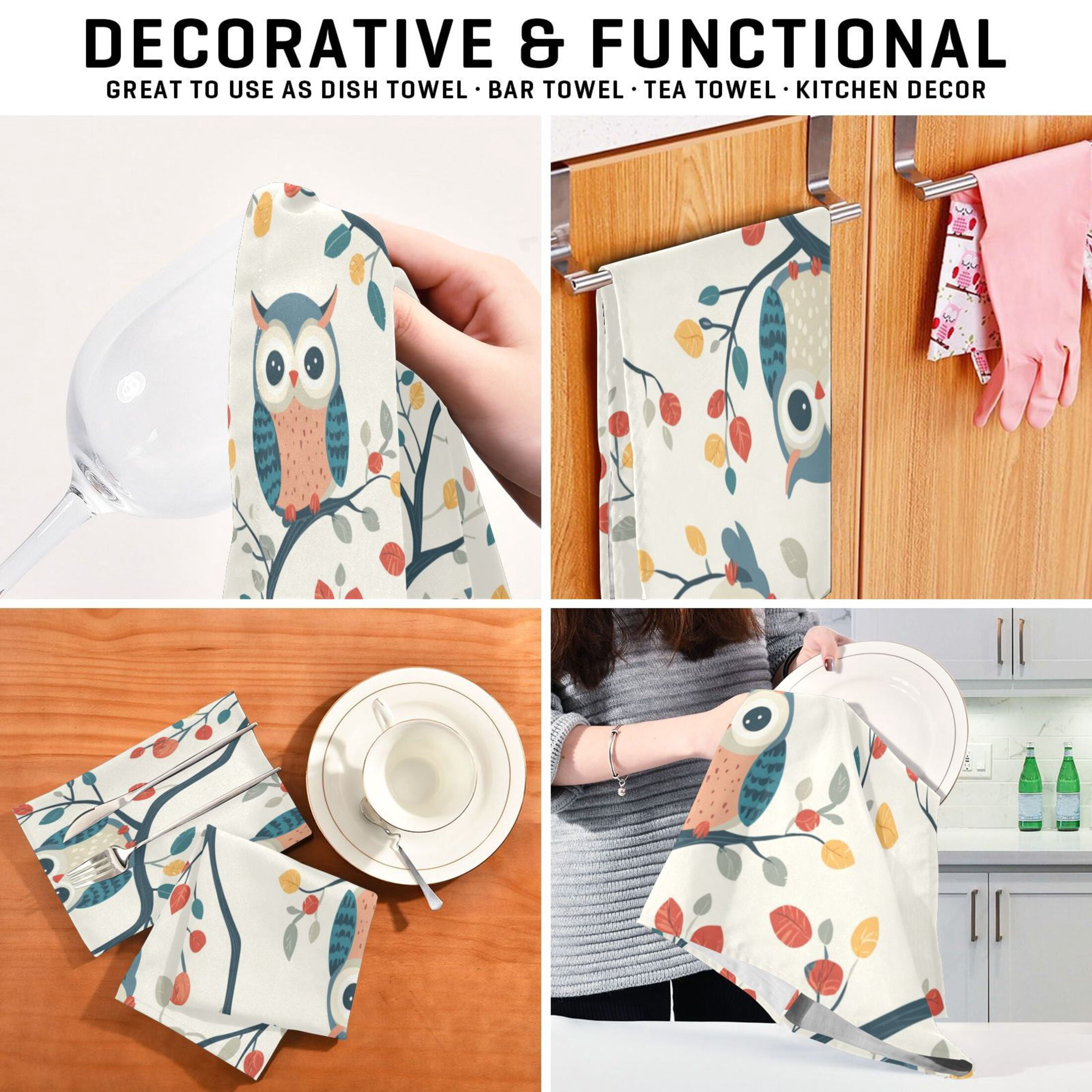 Kitchen Towel 28x18 Inches x6，Plate Towel, Decorative Towel, Napkin, Tea Towel Tea Towels For Kitchen Dish Cloths & Dish Towels Colorful Cartoon Owl