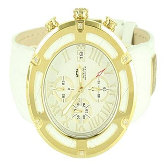 - White Leather Band Stencil Aqua Master olden Bezel Bling Watch New