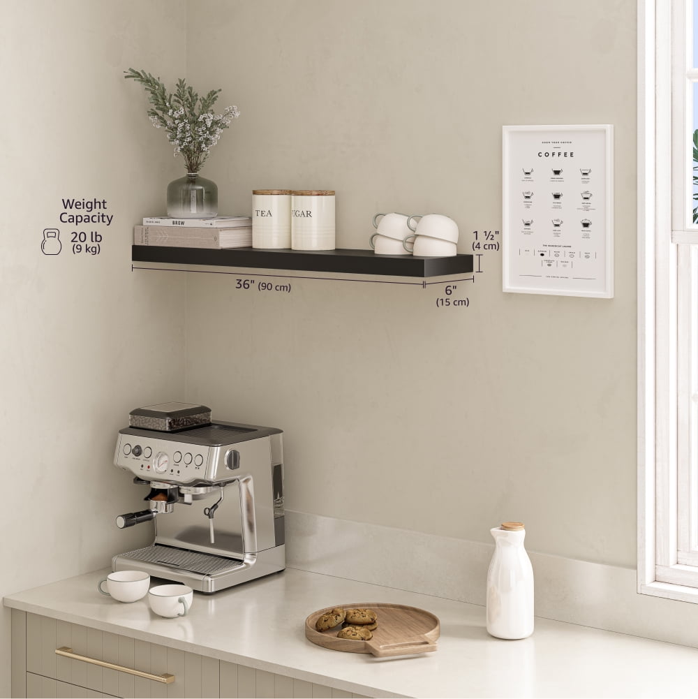 Ballucci 36" Floating Shelf, Wall Ledge with Invisible Bracket, 8" Deep, Black