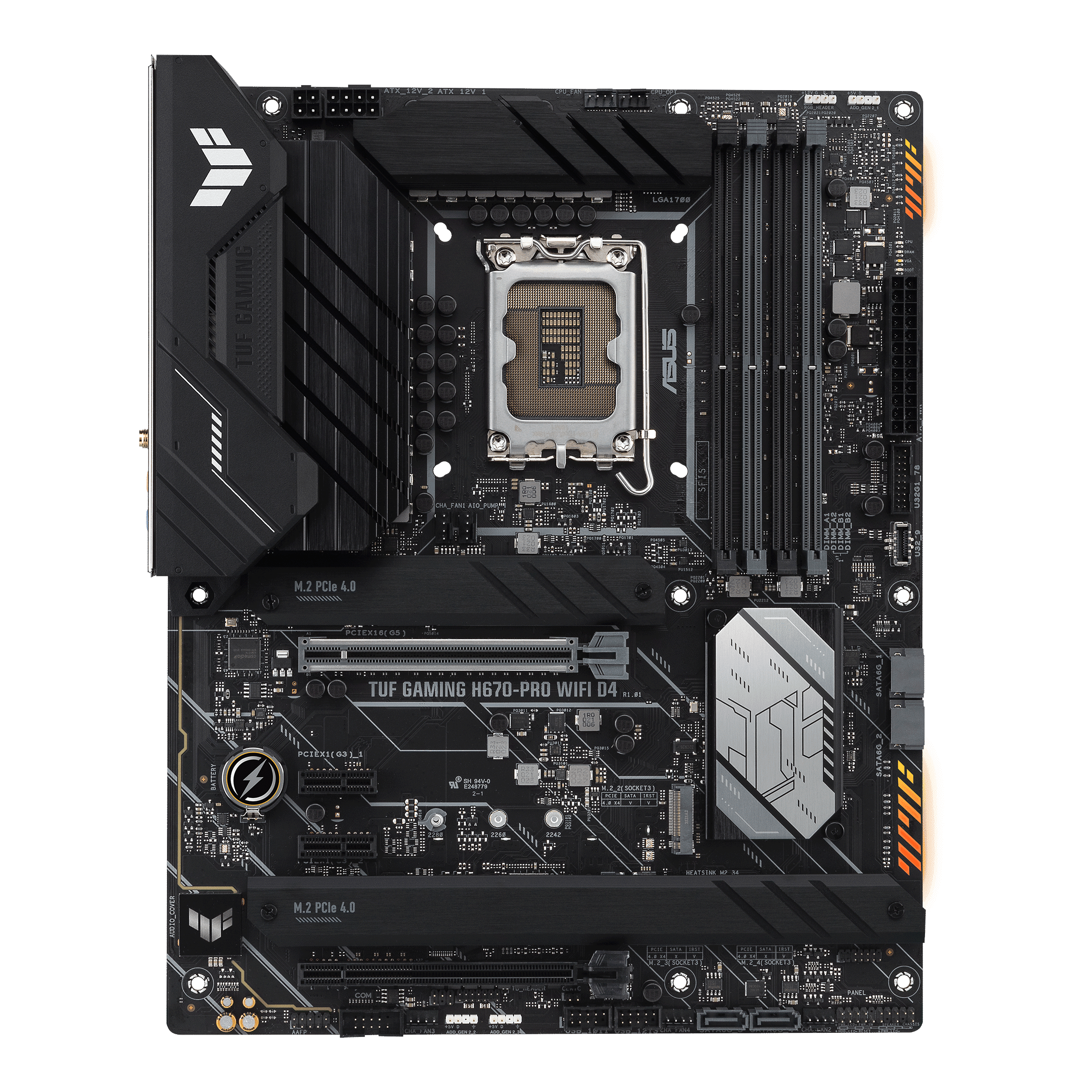 ASUS TUF Gaming H670-PRO WiFi D4 LGA 1700(Intel 12th Gen) ATX Gaming  Motherboard (PCIe 5.0, DDR4,14+1 DrMOS,4xM.2 Slots,WiFi 6,2.5 Gb LAN,Front  USB 