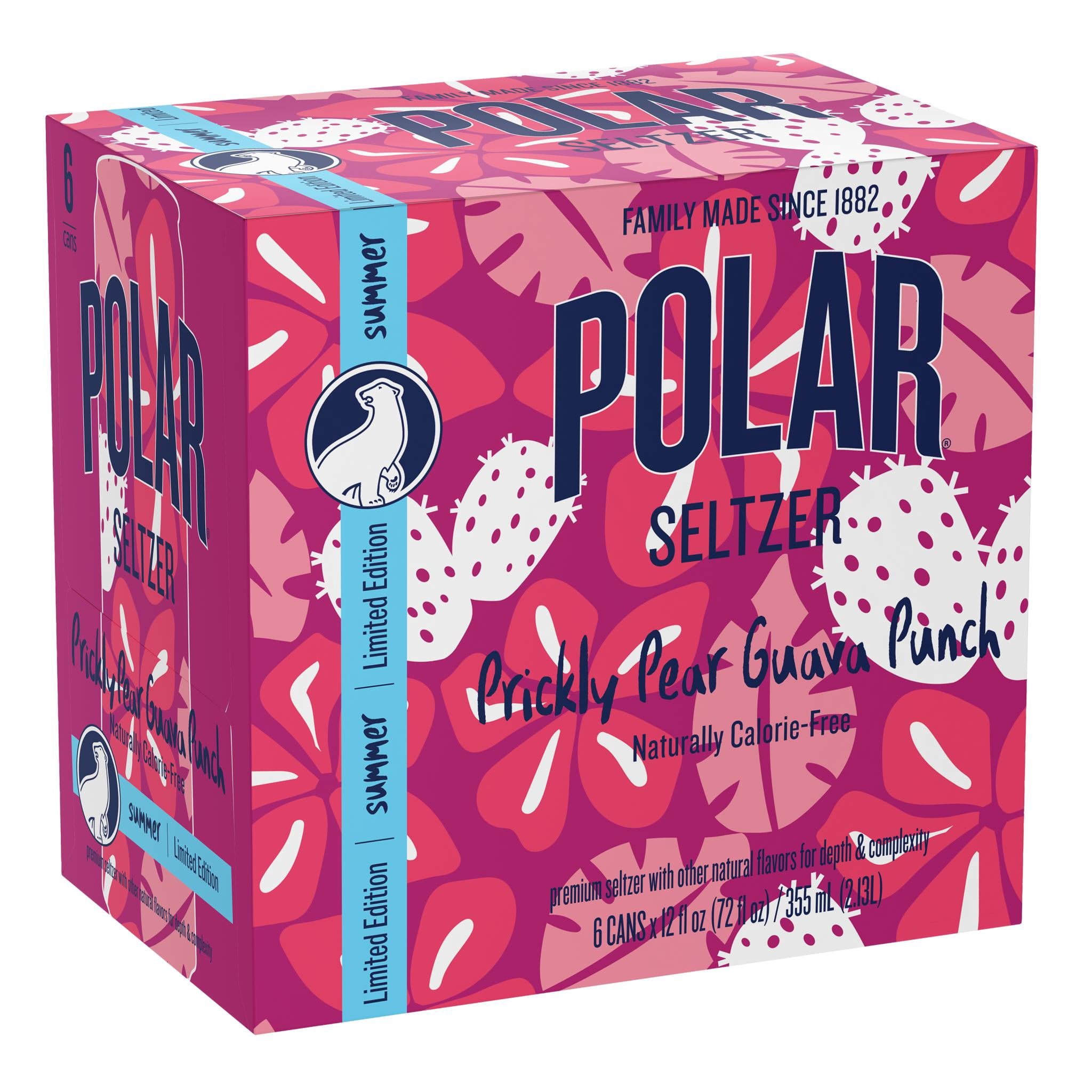 Polar Zero Calorie Prickly Pear Guava Punch Sparkling Seltzer Water, 12 fl oz, 6 Pack Cans