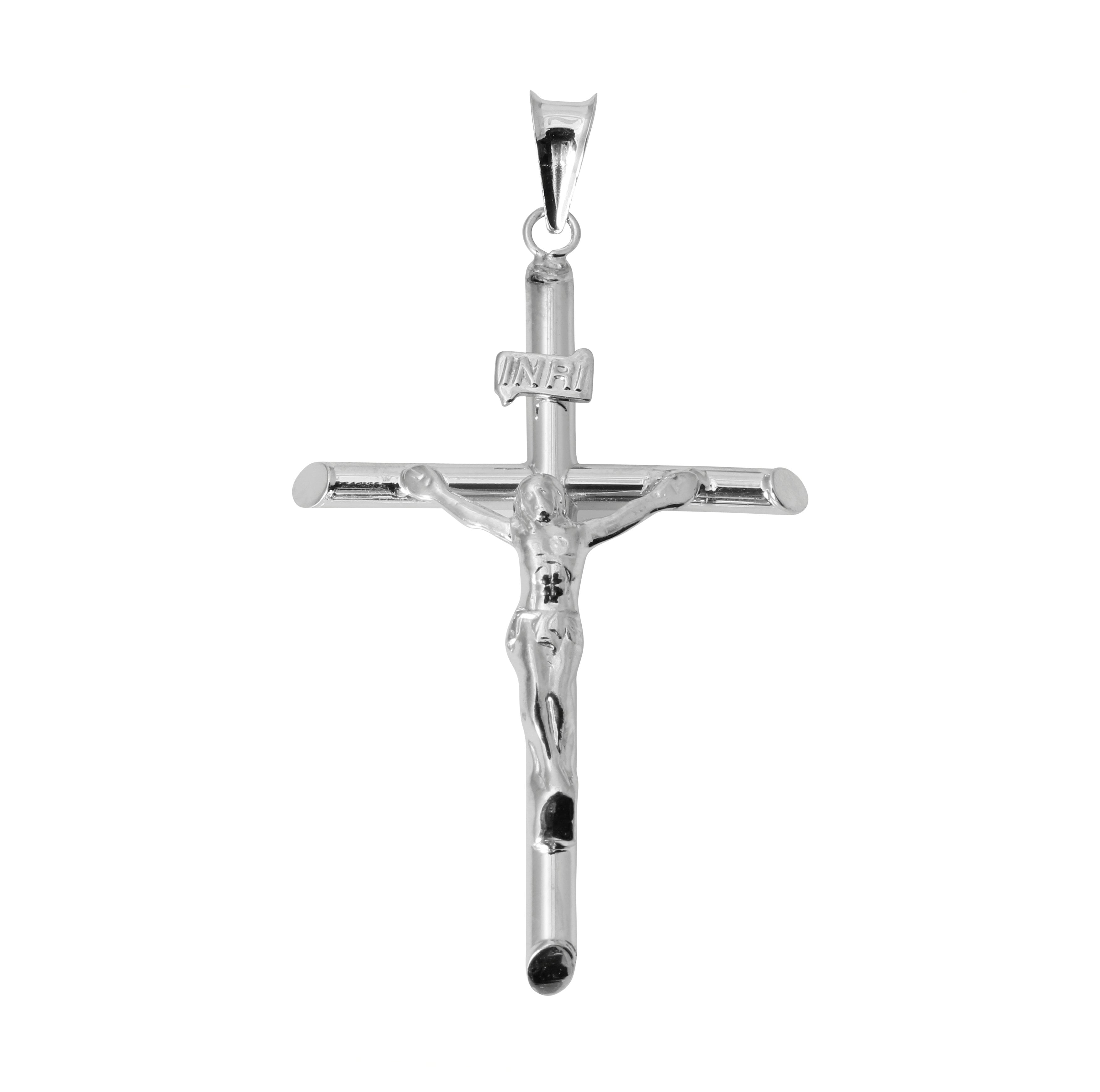 14K Real White Gold Jesus Hollow Tube Cross Crucifix Charm Pendant