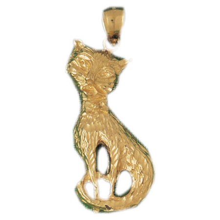 14K Yellow Gold Cat Pendant - 46 mm