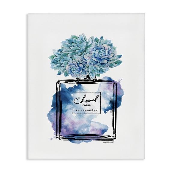 Stupell Industries Modern Watercolor Fashion Perfume Bottle with Blue Flowers Canvas Art, 16 x 20, by Amanda Greenwood