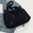 thumbnail image 3 of Bolso Hobo de plumón para mujer, bolso de mano hinchado a la moda, bolso de compras de invierno (negro), 3 of 8