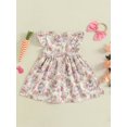 thumbnail image 5 of Toddler Baby Girl Easter Outfit Fly Sleeve Bunny Print Dress Rabbit Print Bowknot Fly Sleeve A-Line Dress Headband Summer Clothes, 5 of 9