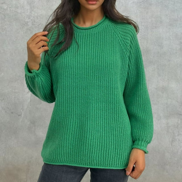 BVOFAR Chandails pour Femmes Grande Taille Couleur Unie Pulls Manches Longues Col Rond Hauts Décontractés Coupe Ample Chandail