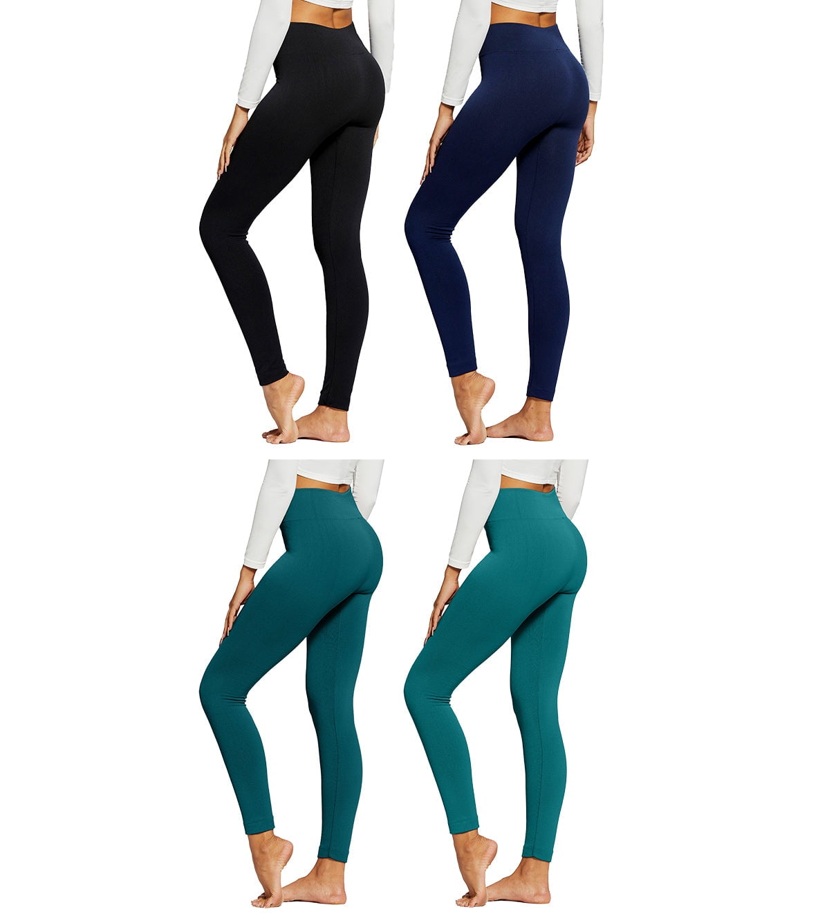 Premium Women's Fleece Lined Leggings High Waist Leggings Pack of 4 Regular and Plus Size