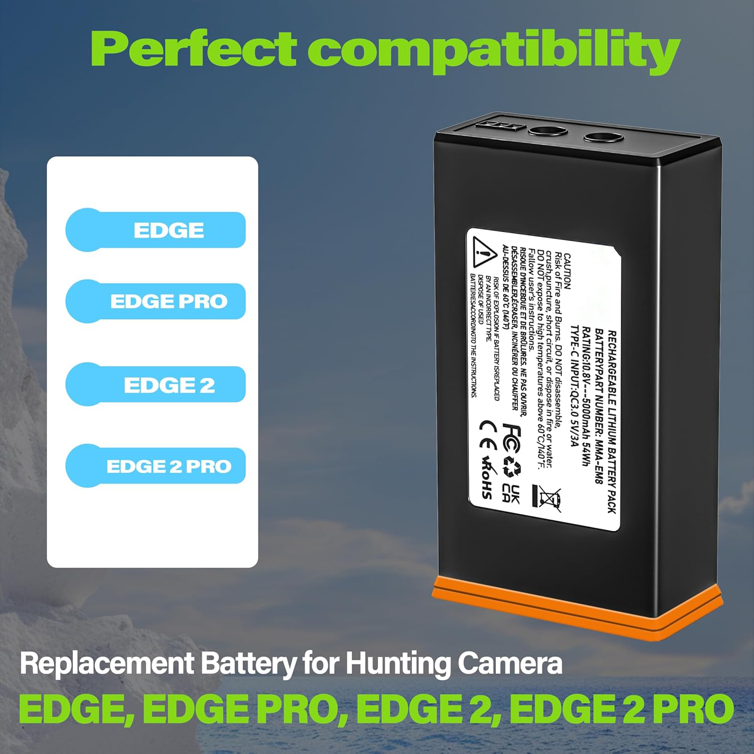 2 Pack Upgrade 5000mAh Battery for Moultrie Edge Cellular Trail Camera Battery Pack, Compatible with Moultrie Edge 2 / Edge 2 Pro / Edge / Edge Pro Trail Hunting Cameras, Include Cable + Wall Plug