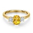 thumbnail image 3 of Gem Stone King 18K Yellow Gold Plated Silver Yellow Citrine and White Moissanite Engagement Ring for Women | 1.07 Cttw | Oval 7X5MM | Gemstone November Birthstone | Size 7, 3 of 7