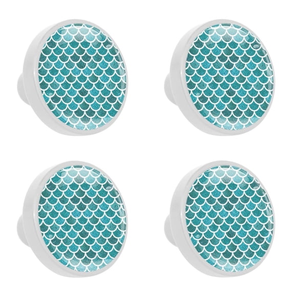 4 Pcs Teal Mermaid Scales Knobs for Kitchen Cabinet Cupboard Dresser Bookcase Drawer Pulls Handles Round Home Decor